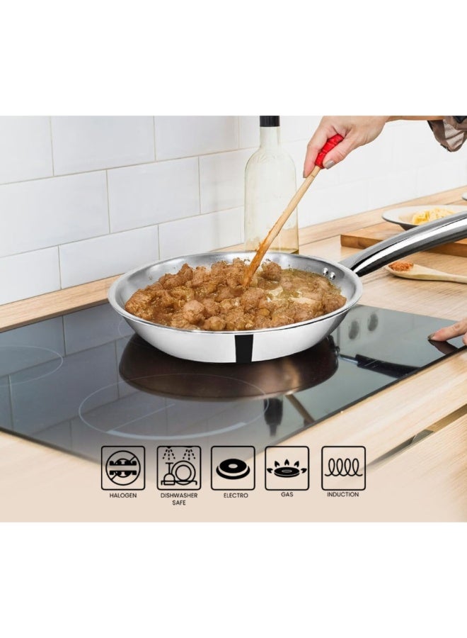 Bergner Triply Stainless Steel 9pcs Cookware Set - 16cm Saucepan, 24cm & 28cm Casseroles, 28cm Biryani Pot, 24cm Frypan & 4 Lids, Less Oil Use Healthy Cooking Set, Induction & Gas Compatible - Image 5